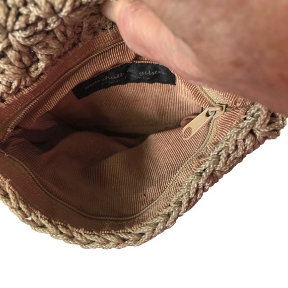 Marshall and Gilster Crochet Works Crossbody Bag Tan Crocheted  Braided Strap - Picture 5 of 8